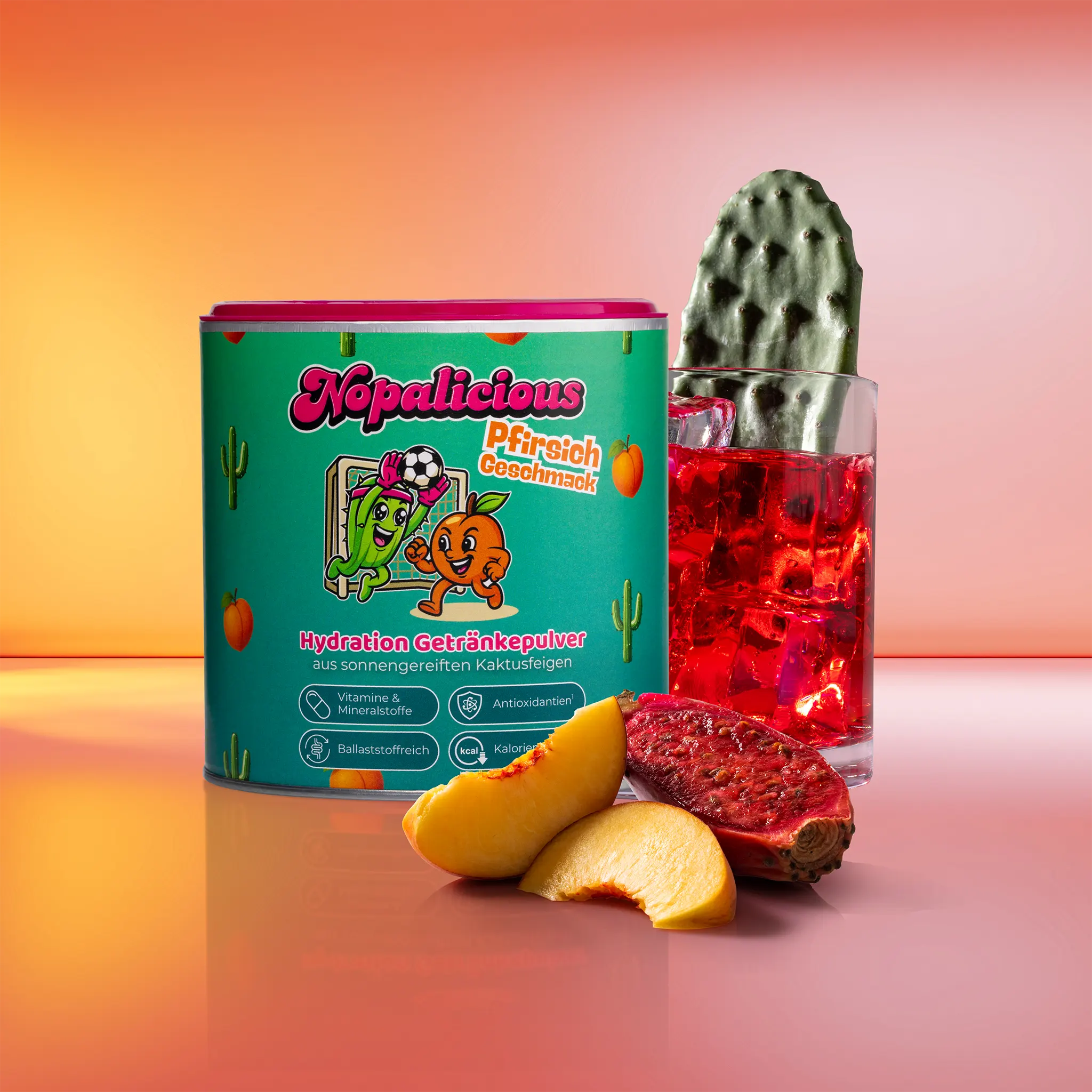 nährwerte kaktus eis Kalorienarmes Erfrischungsgetränk – Nopalicious Pfirsich Hydration Drink